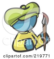 Royalty Free RF Clipart Illustration Of A Denim Blue Woman Avatar Artist Holding A Paintbrush by Leo Blanchette