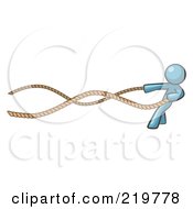 Royalty Free RF Clipart Illustration Of A Denim Blue Design Mascot Man With A Rope Around His Waist by Leo Blanchette