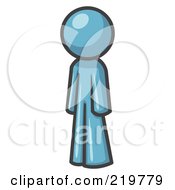 Denim Blue Design Mascot Man Standing Up Straight