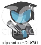 Poster, Art Print Of Denim Blue Man Avatar Graduate Holding A Diploma