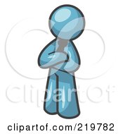 Royalty Free RF Clipart Illustration Of A Proud Denim Blue Man Standing With His Arms Crossed