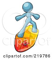 Royalty Free RF Clipart Illustration Of A Denim Blue Design Mascot Surfer Chick by Leo Blanchette