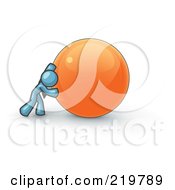 Poster, Art Print Of Strong Denim Blue Business Man Pushing An Orange Sphere