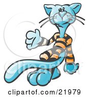 Poster, Art Print Of Cool Blue Cat With A Long Tail Wearing And Strutting His Orange And Black Striped Pajamas