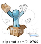 Denim Blue Design Mascot Man Going Postal With Parcels And Mail