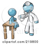 Denim Blue Man Doctor Examining A Child