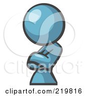 Royalty Free RF Clipart Illustration Of A Denim Blue Woman Avatar Leaning And Crossing Her Arms