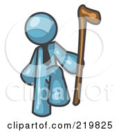 Royalty Free RF Clipart Illustration Of A Denim Blue Man Holding A Cane by Leo Blanchette