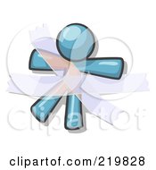 Royalty Free RF Clipart Illustration Of A Denim Blue Design Mascot Man Restrained With Tape by Leo Blanchette