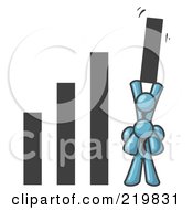 Royalty Free RF Clipart Illustration Of A Denim Blue Man On Another Mans Shoulders Holding Up A Bar In A Graph