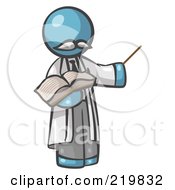Poster, Art Print Of Denim Blue Man Professor Holding A Pointer Stick And An Open Book