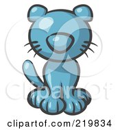 Poster, Art Print Of Cute Denim Blue Kitty Cat Looking Curiously At The Viewer