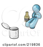 Poster, Art Print Of Denim Blue Design Mascot Man Bum With Alcohol And A Can
