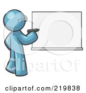 Poster, Art Print Of Denim Blue Design Mascot Man Writing On A White Board