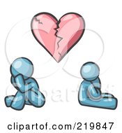 Denim Blue Design Mascot Man And Woman Under A Broken Heart