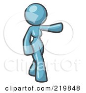 Royalty Free RF Clipart Illustration Of A Denim Blue Design Mascot Woman Presenting
