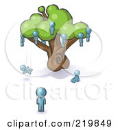 Poster, Art Print Of Denim Blue Design Mascot Man Watching Others Fall From The Family Tree