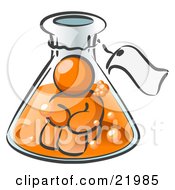 Clipart Picture Illustration Of An Orange Man Trapped Inside A Bubbly Potion In A Laboratory Beaker With A Tag Around The Bottle by Leo Blanchette