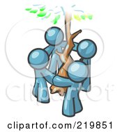 Group Of 4 Denim Blue Men Standing In A Circle Around A Tree