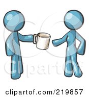 Royalty Free RF Clipart Illustration Of A Denim Blue Man Giving A Woman A Cup Of Coffee