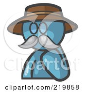 Poster, Art Print Of Denim Blue Man Avatar Professor With A Mustache