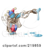 Poster, Art Print Of Denim Blue Man Design Mascot Jester With A Dripping Paintbrush