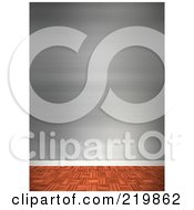 Poster, Art Print Of Parquet Wood Floor With A Wall Of Silver Wallpaper