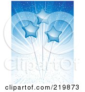 Poster, Art Print Of Background Of Blue Shiny Star Balloons Over A Blue Burst