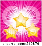 Royalty Free RF Clipart Illustration Of A Background Of Yellow Shiny Star Balloons Over A Pink Burst by elaineitalia