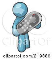 Denim Blue Man Holding A Remote Control To A Television