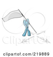 Poster, Art Print Of Denim Blue Man Claiming Territory Or Capturing The Flag