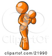 Clipart Picture Illustration Of An Orange Woman Carrying Her Child In Her Arms Symbolizing Motherhood And Parenting