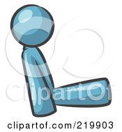 Royalty Free RF Clipart Illustration Of A Denim Blue Man With Good Posture Sitting Up Straight