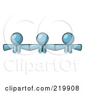 Royalty Free RF Clipart Illustration Of Three Denim Blue Businessmen Wearing Ties Standing Arm To Arm Symbolizing Team Work Support Interlinking Interventions Etc by Leo Blanchette