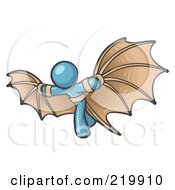 Poster, Art Print Of Determined Denim Blue Man Strapped In Glider Wings Prepared To Make Flight