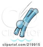 Royalty Free RF Clipart Illustration Of A Denim Blue Man Diving Into Water
