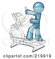 Poster, Art Print Of Denim Blue Man Exercising On A Cross Trainer In A Gym