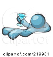 Poster, Art Print Of Denim Blue Man Kicking Back And Relaxing With A Martini Beverage