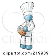 Poster, Art Print Of Denim Blue Baker Chef Cook In Uniform And Chefs Hat Stirring Ingredients In A Bowl