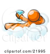 Clipart Picture Illustration Of A Relaxed Orange Man Drinking A Martini And Kicking Back On Cloud Nine