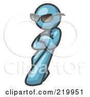 Royalty Free RF Clipart Illustration Of A Denim Blue Man Leaning And Wearing Dark Shades by Leo Blanchette
