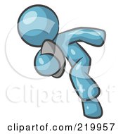 Royalty Free RF Clipart Illustration Of A Denim Blue Man Running With A Football In Hand During A Game Or Practice