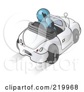 Poster, Art Print Of Denim Blue Businessman Talking On A Cell Phone While Driving In A White Convertible Car
