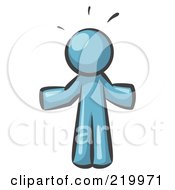 Royalty Free RF Clipart Illustration Of A Denim Blue Man Shrugging In Confusion by Leo Blanchette