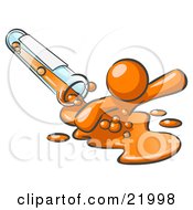 Poster, Art Print Of Orange Man Emerging From Spilled Chemicals Pouring Out Of A Glass Test Tube In A Laboratory