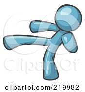 Royalty Free RF Clipart Illustration Of A Denim Blue Man Kicking Perhaps While Kickboxing