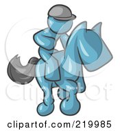Poster, Art Print Of Denim Blue Man A Jockey Riding On A Race Horse And Racing In A Derby