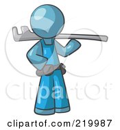 Poster, Art Print Of Denim Blue Man Plumber With A Tool