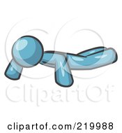 Royalty Free RF Clipart Illustration Of A Denim Blue Man Doing Pushups While Strength Training