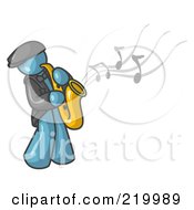 Poster, Art Print Of Musical Denim Blue Man Playing Jazz With A Saxophone